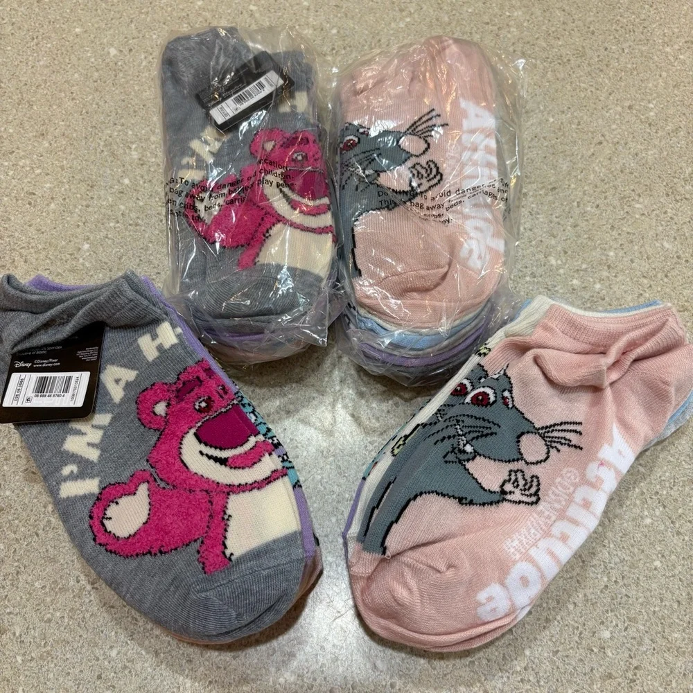 Disney Pixar No-Show Socks Four Packs of Six Socks Women’s Shoe Size 4-10